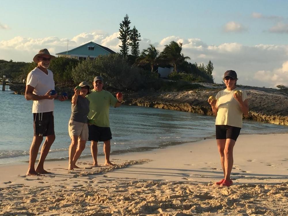 beach BOCCI Ball  at Great Guana Cay : Beach bocci ball at picnic on great Guana cay.   Mari-Mahi on Grille  
great Time with Cruising Friends... 
